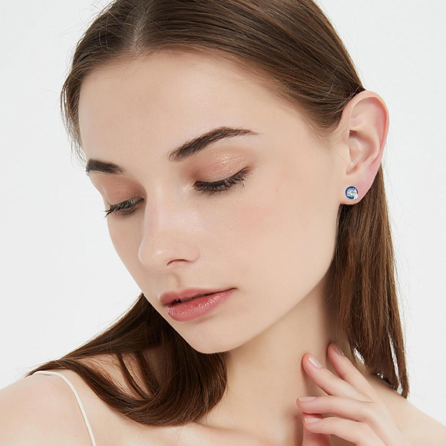 Kristall Pferd Sterling Silber Ohrstecker Damen Mädchen Hypoallergen