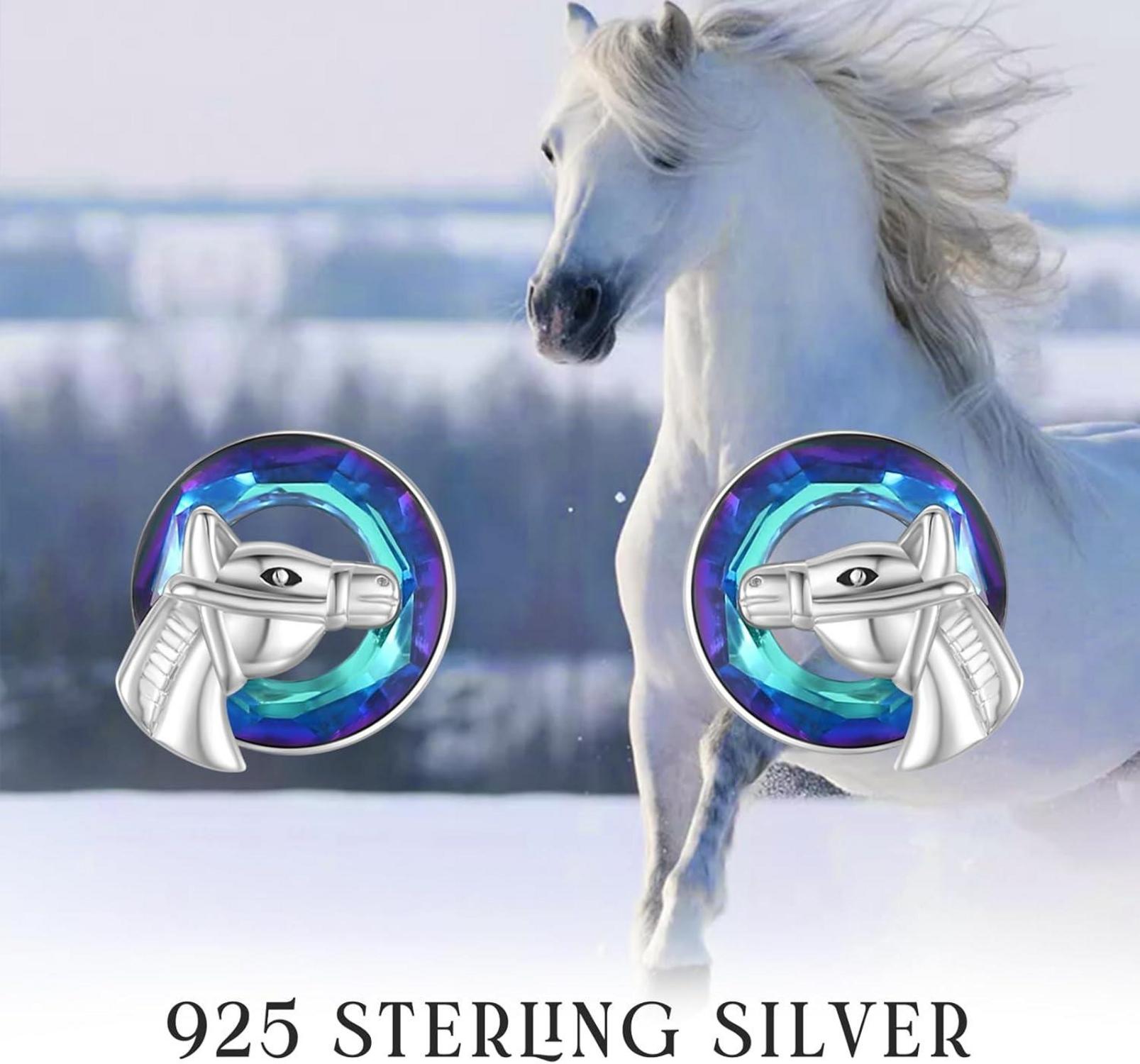 Kristall Pferd Sterling Silber Ohrstecker Damen Mädchen Hypoallergen