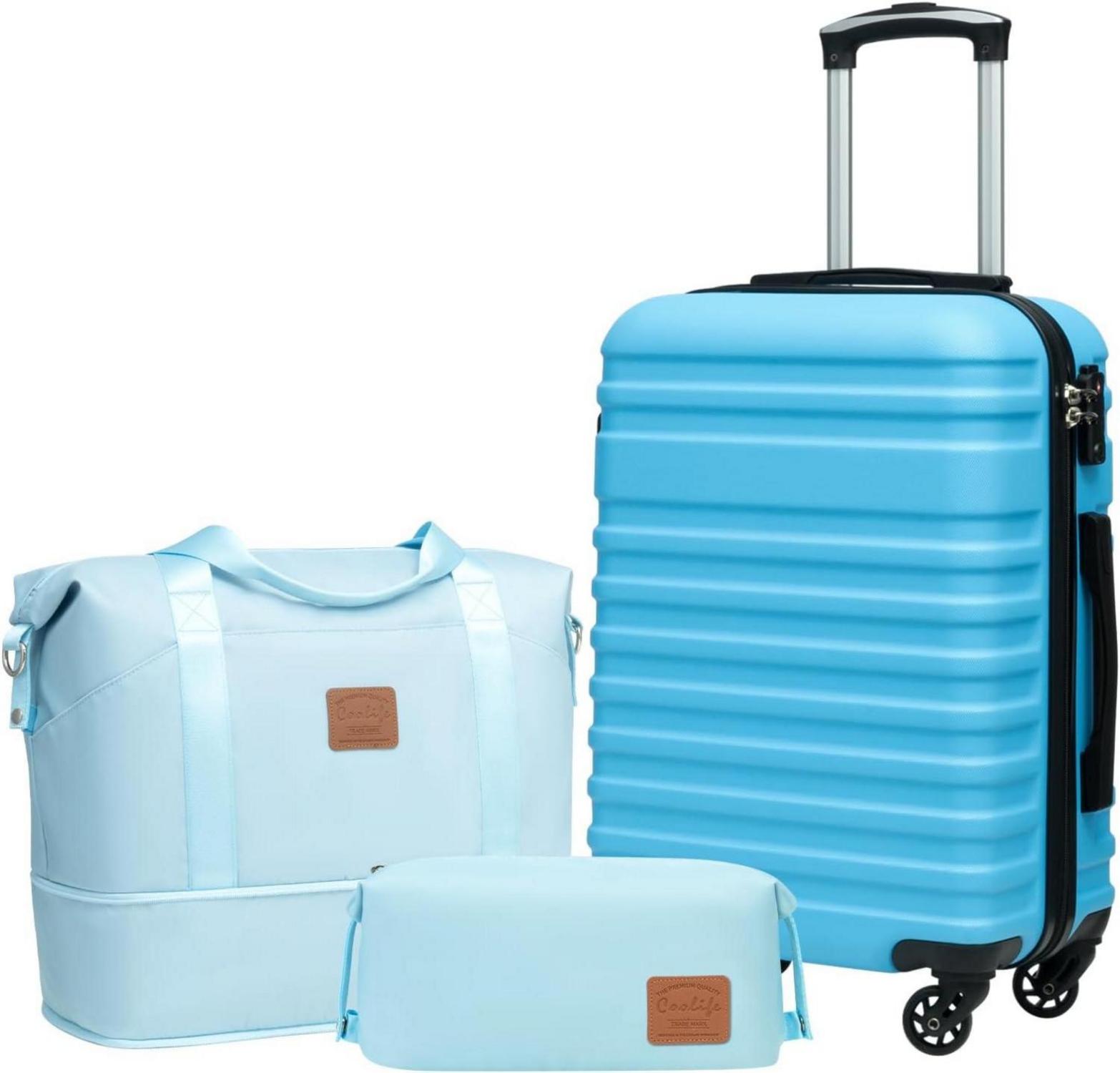 ABS Hartschalen Trolley Koffer Set mit Reisetasche und Kulturbeutel
