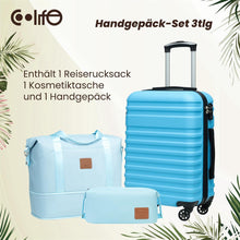 COOLIFE Koffer Trolley Hartschale 4 Rollen Handgepäck-Set