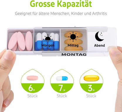 Tablettenbox 7 Tage Medikamentenbox 3 Fächer Pillendose Organizer