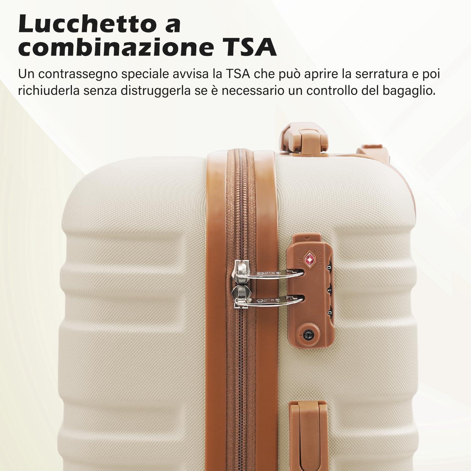 COOLIFE Koffer Set ABS Hartschale 4 Rollen TSA-Schloss 5tlg Dunkelgrün/Braun