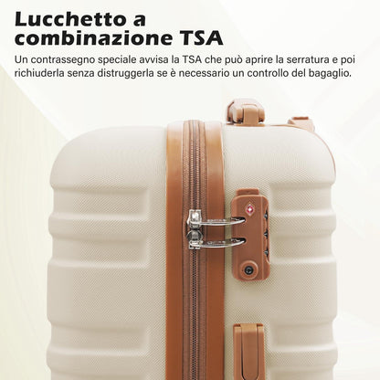 COOLIFE Koffer Set ABS Hartschale 4 Rollen TSA-Schloss 5tlg Dunkelgrün/Braun
