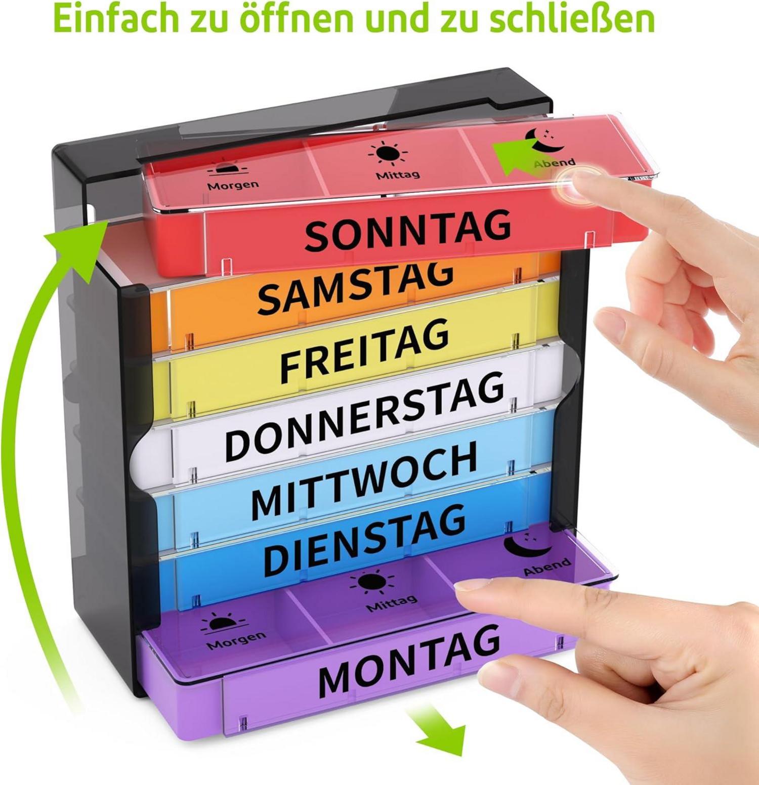 Tablettenbox 7 Tage Pillendose 3 Fächer Organizer, BPA-frei