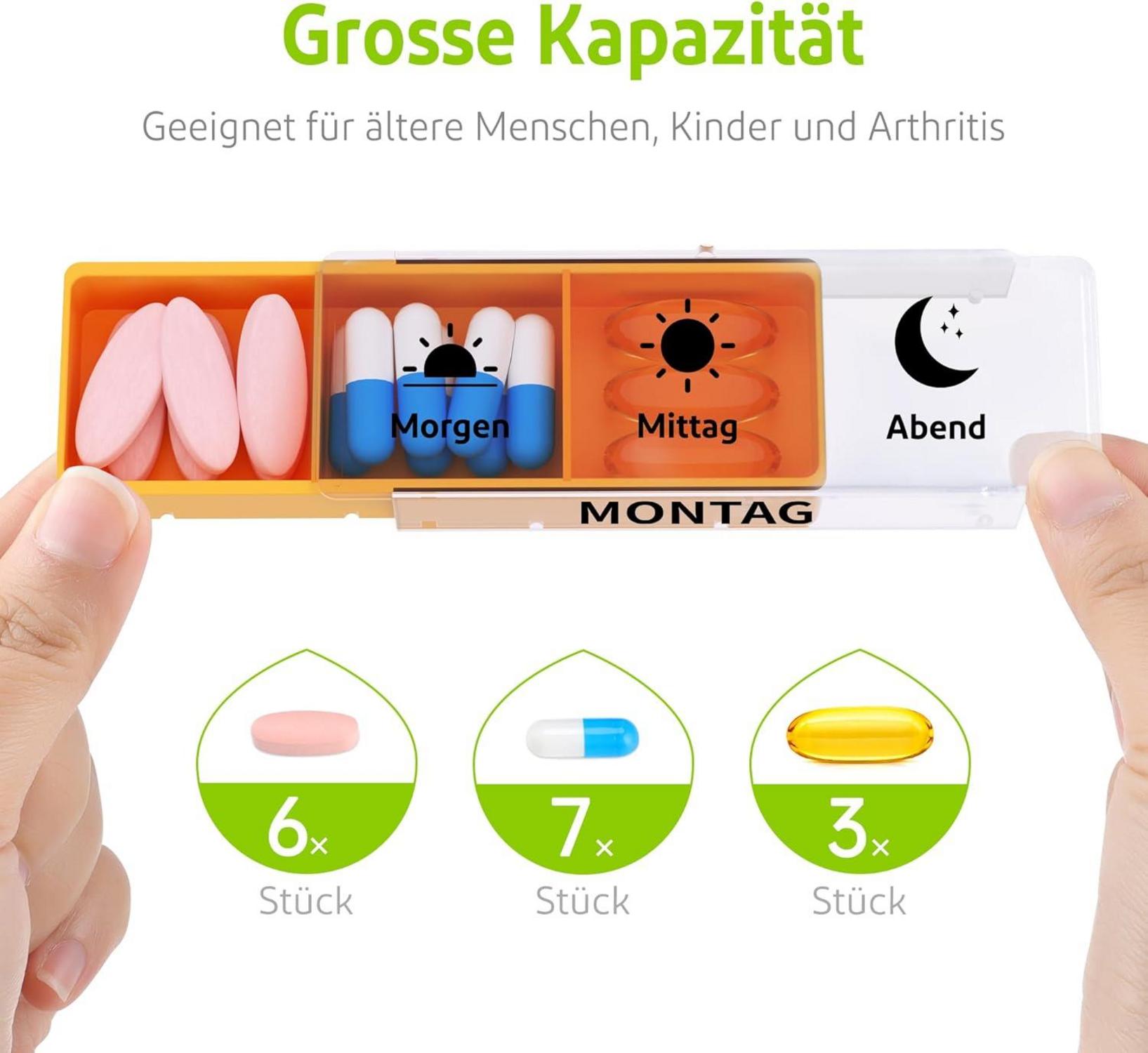 Tablettenbox 7 Tage 3 Fächer Medikamentenbox Pillendose Organizer