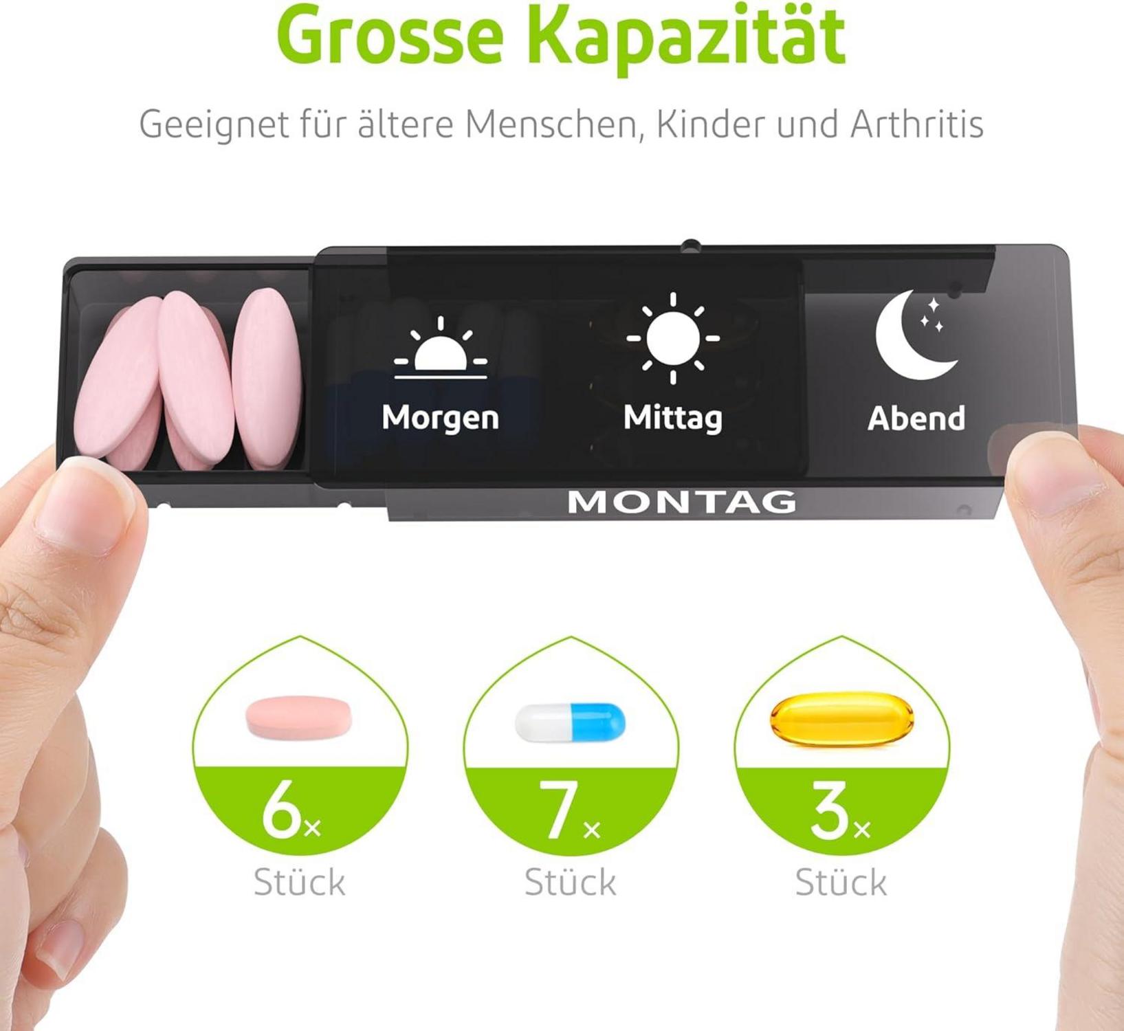 Pillendose 7 Tage 3 Fächer Tablettenbox Medikamentenbox