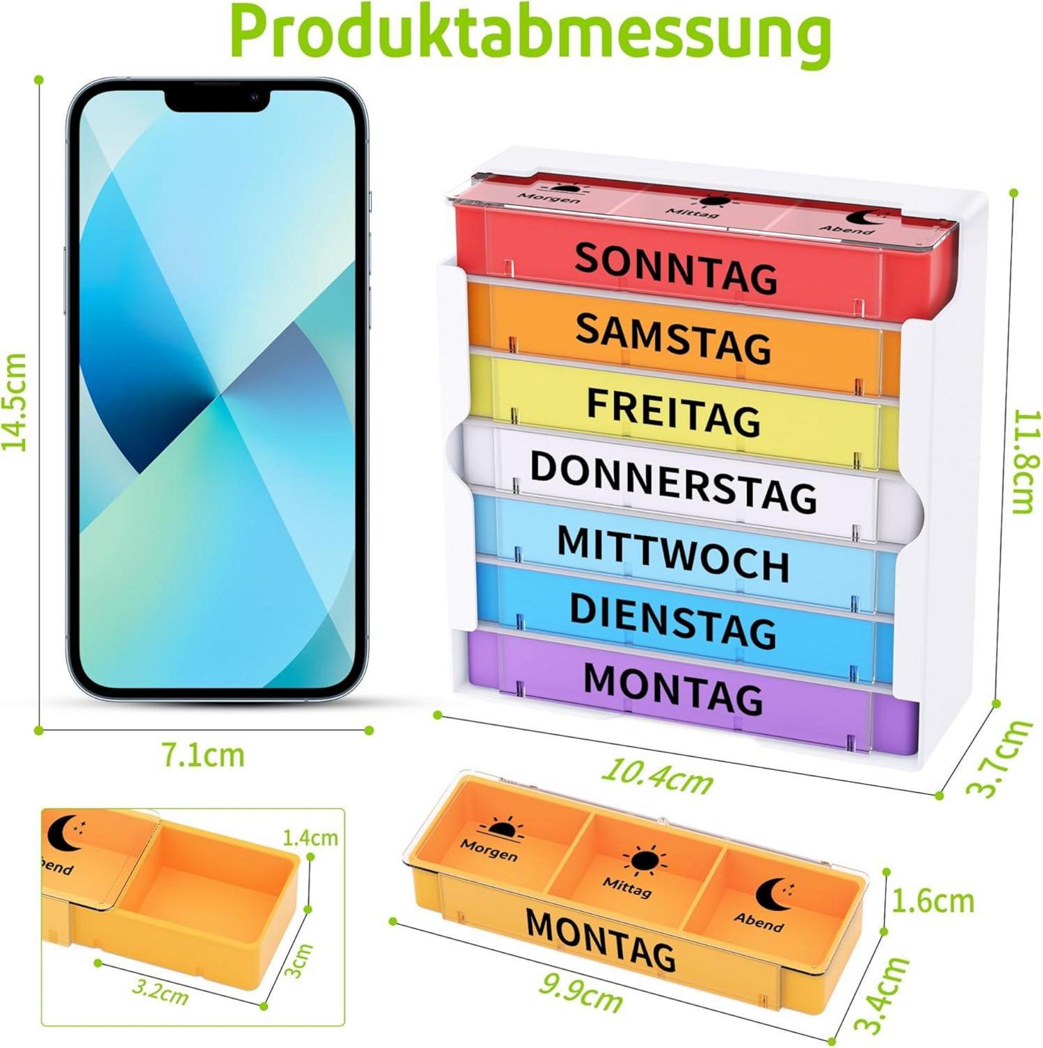 Tablettenbox 7 Tage Pillendose 3 Fächer Organizer Sonne Mond