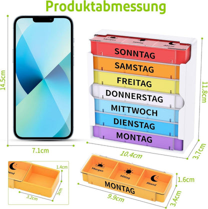 Tablettenbox 7 Tage Pillendose 3 Fächer Organizer Sonne Mond
