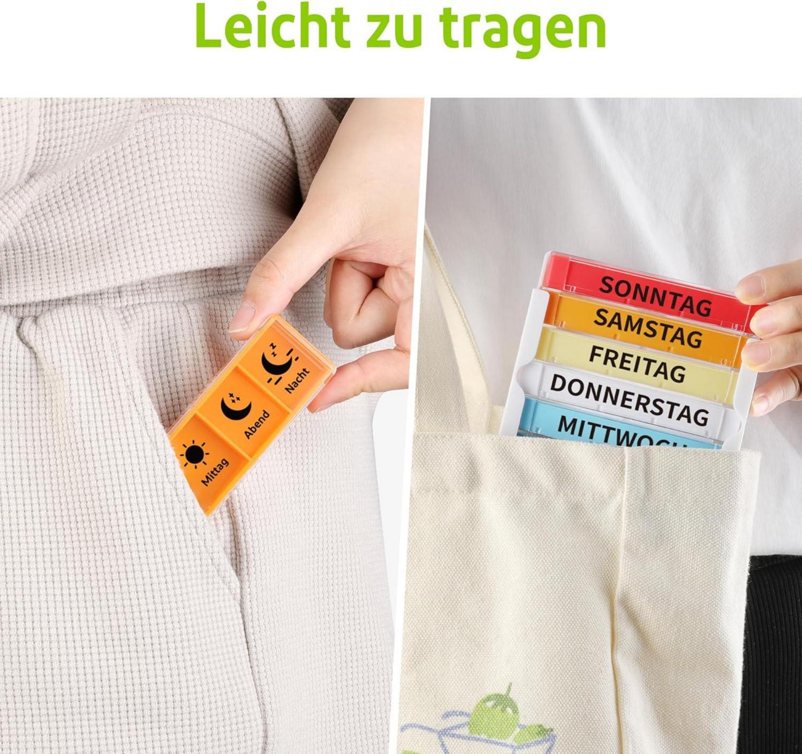 Tablettenbox 7 Tage BPA-frei 3-Fächer Pillenbox Organizer