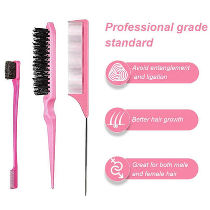 3-teiliges Haarkamm Set Friseur Borsten Haarschnitt Kamm True Rosa