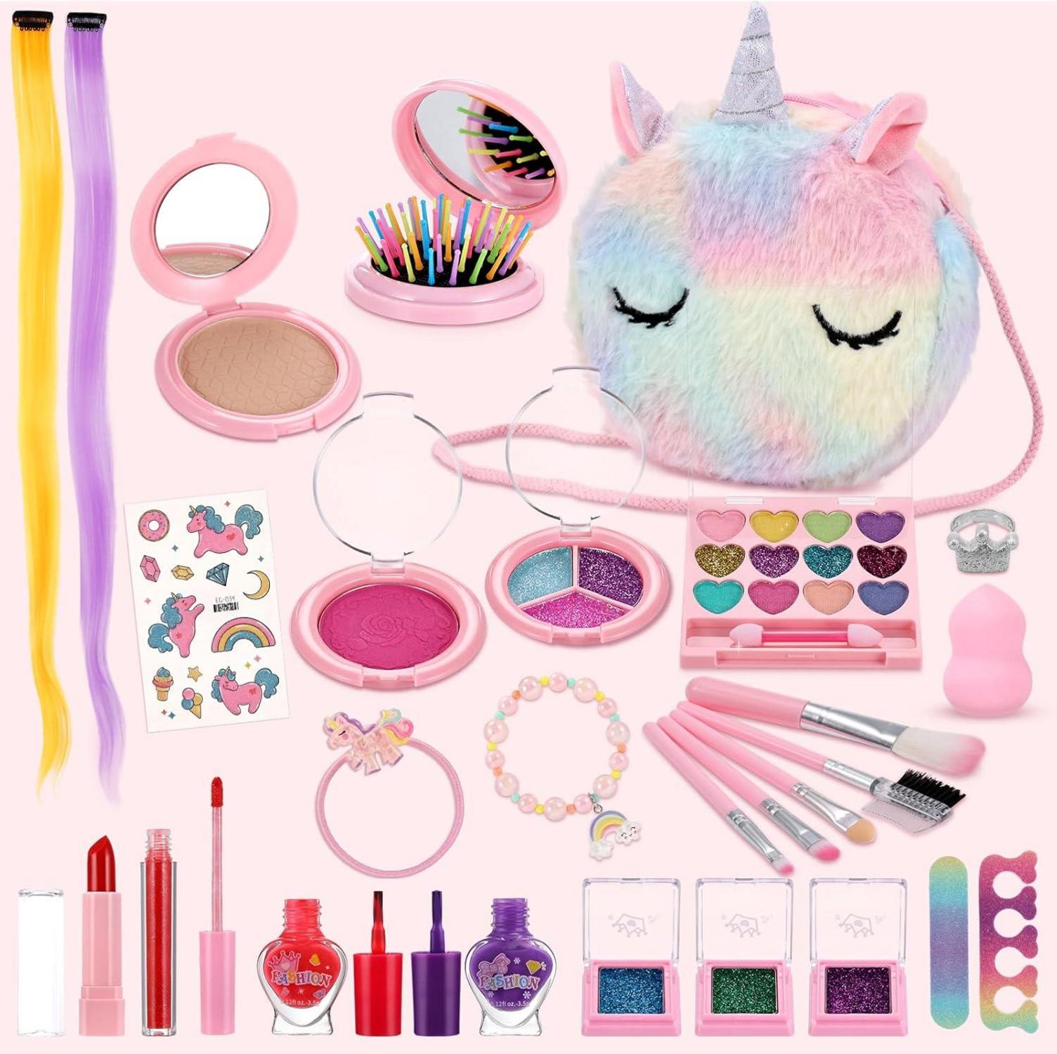 Anpro Kinderschminke Set Mädchen, 41-teilig, Waschbar, Schminkkoffer, Spielzeug, Halloween Weihnachts Geschenke 3-12 Jahre