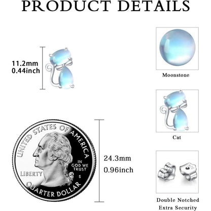 925 Sterling Silber Ohrringe mit Mondstein und Katzenmotiv
