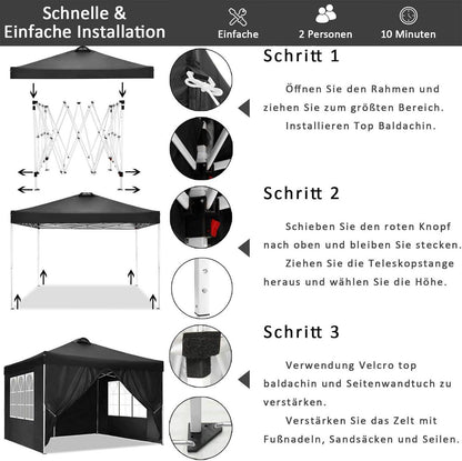 Partyzelt Pavillon 3x3m Wasserdicht Stabil Winterfest mit 4