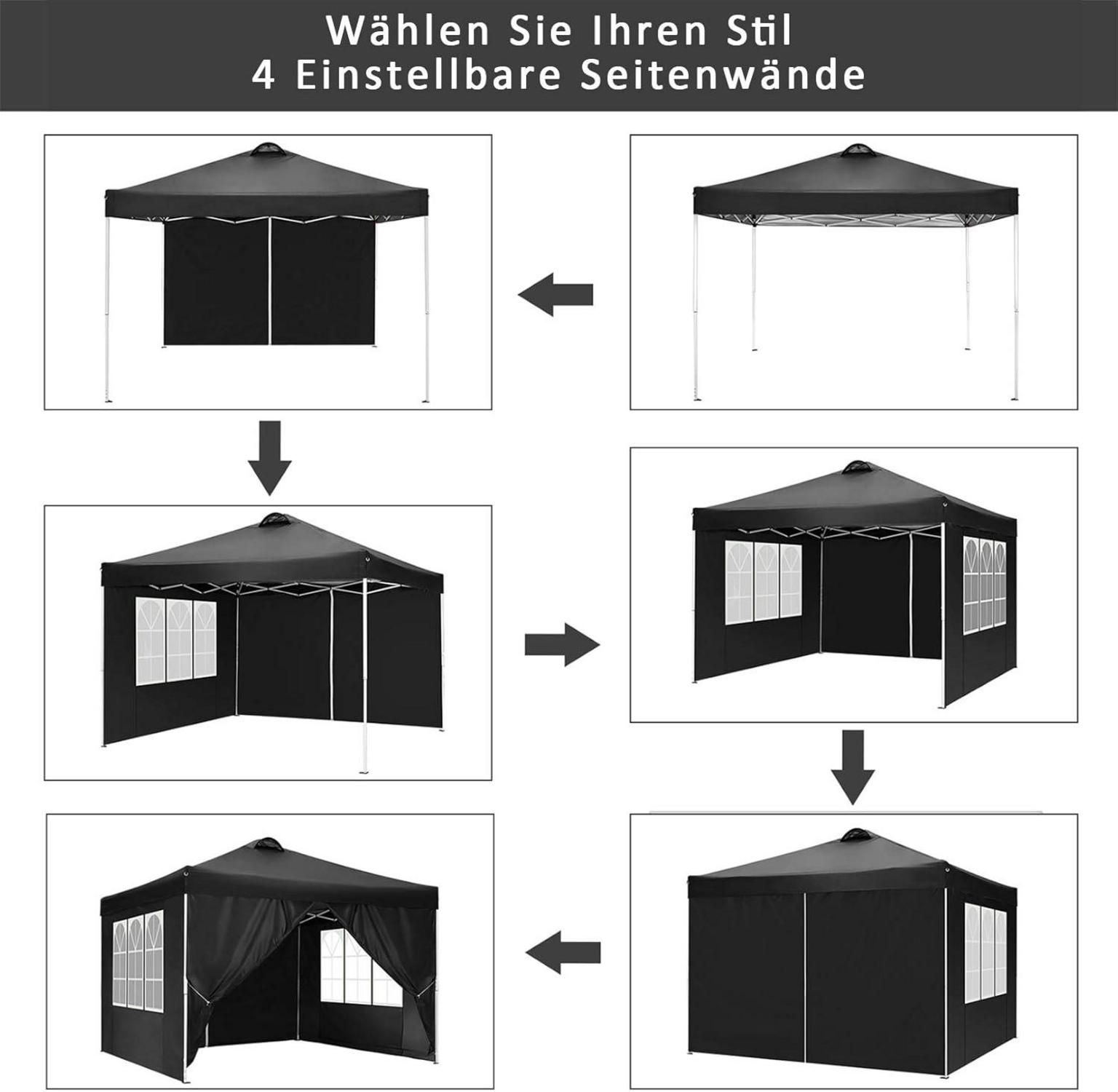 Gartenzelt Pavillon 3x3m Wasserdicht mit Entlüftung und 4 Seitenteilen