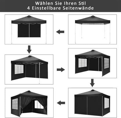 Gartenzelt Pavillon 3x3m Wasserdicht mit Entlüftung und 4 Seitenteilen