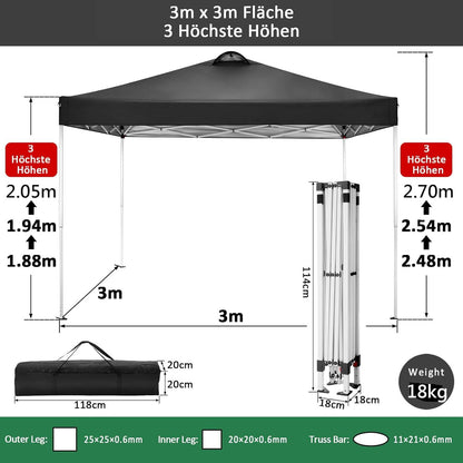 Pavillon 3x3m Wasserdicht Stabil Winterfest Faltpavillon mit