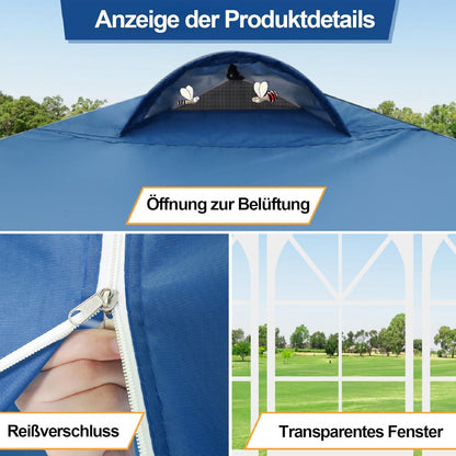Pop-Up Pavillon 3x3m Blau UV 50+ Wasserdicht Stabil mit 4 Seitenteilen