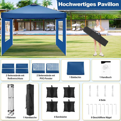 COBIZI Pavillon 3x3 UV-Schutz 50+ Wasserdicht Stabil mit 4 Seitenteilen Sandsäcke Blau