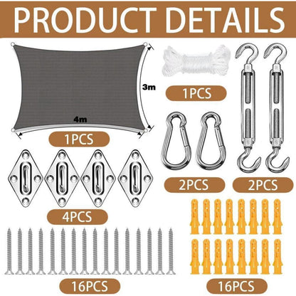 Sonnensegel Set Sonnenschutz 3x4m Rechteckig Wasserdicht