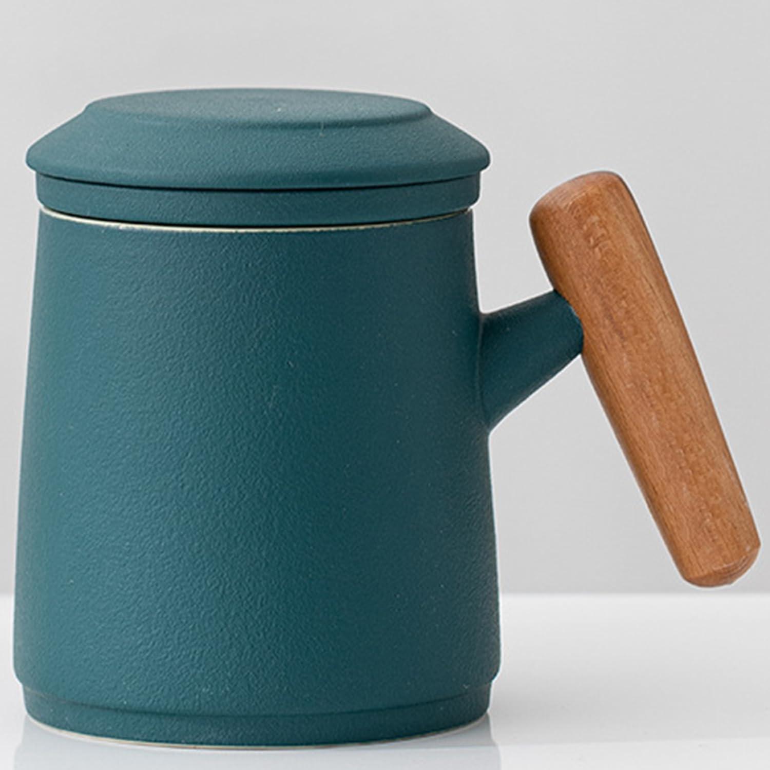 Tee Tasse mit Deckel und Sieb Keramik 400ml Grüne Kaffeetasse