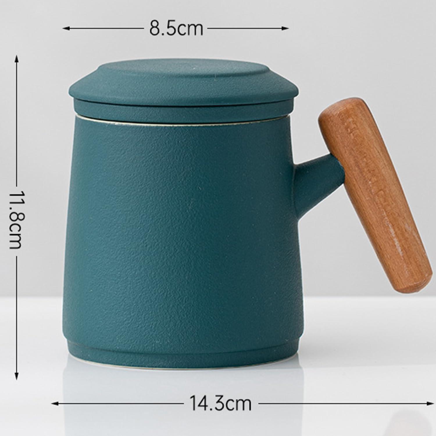 Tee Tasse mit Deckel und Sieb Keramik 400ml Grüne Kaffeetasse