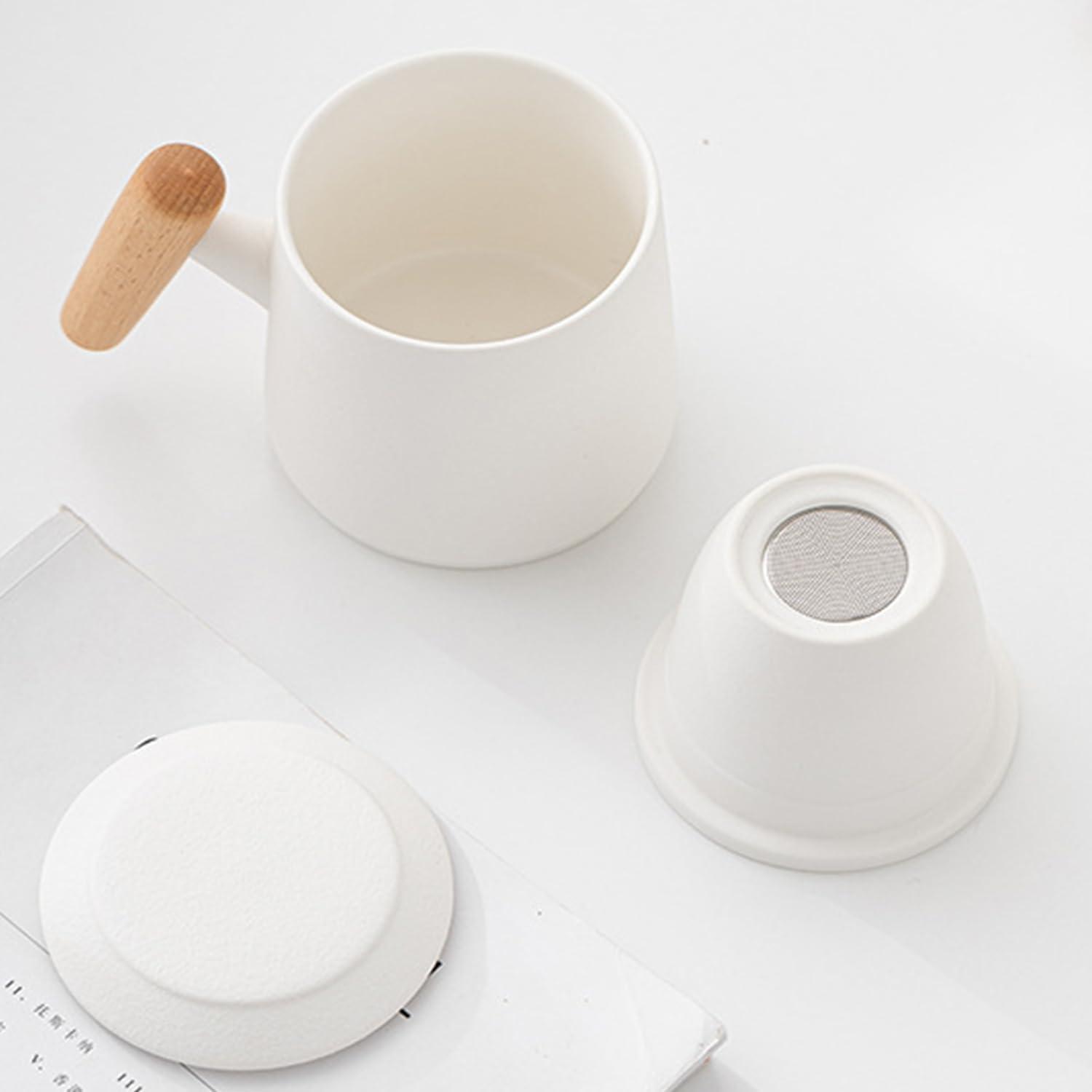 Porzellan Teetasse mit Sieb und Deckel 400ml - Weiß Kaffeetasse Geschenk für Frauen Männer
