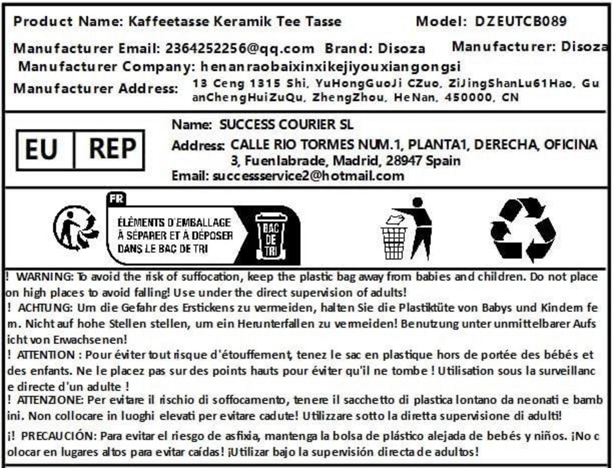 Porzellan Teetasse mit Deckel und Sieb 400ml Schwarz Weiß Henkel