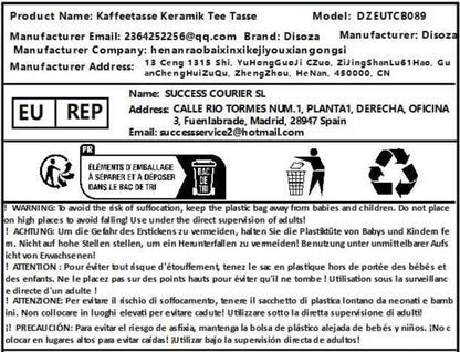 Porzellan Teetasse mit Deckel und Sieb 400ml Schwarz Weiß Henkel