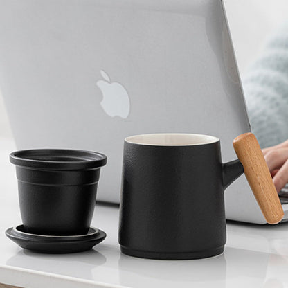 Disoza Keramik Teetasse mit Deckel und Sieb 400ml - Schwarz & Grün, Geschenk für Männer und Frauen