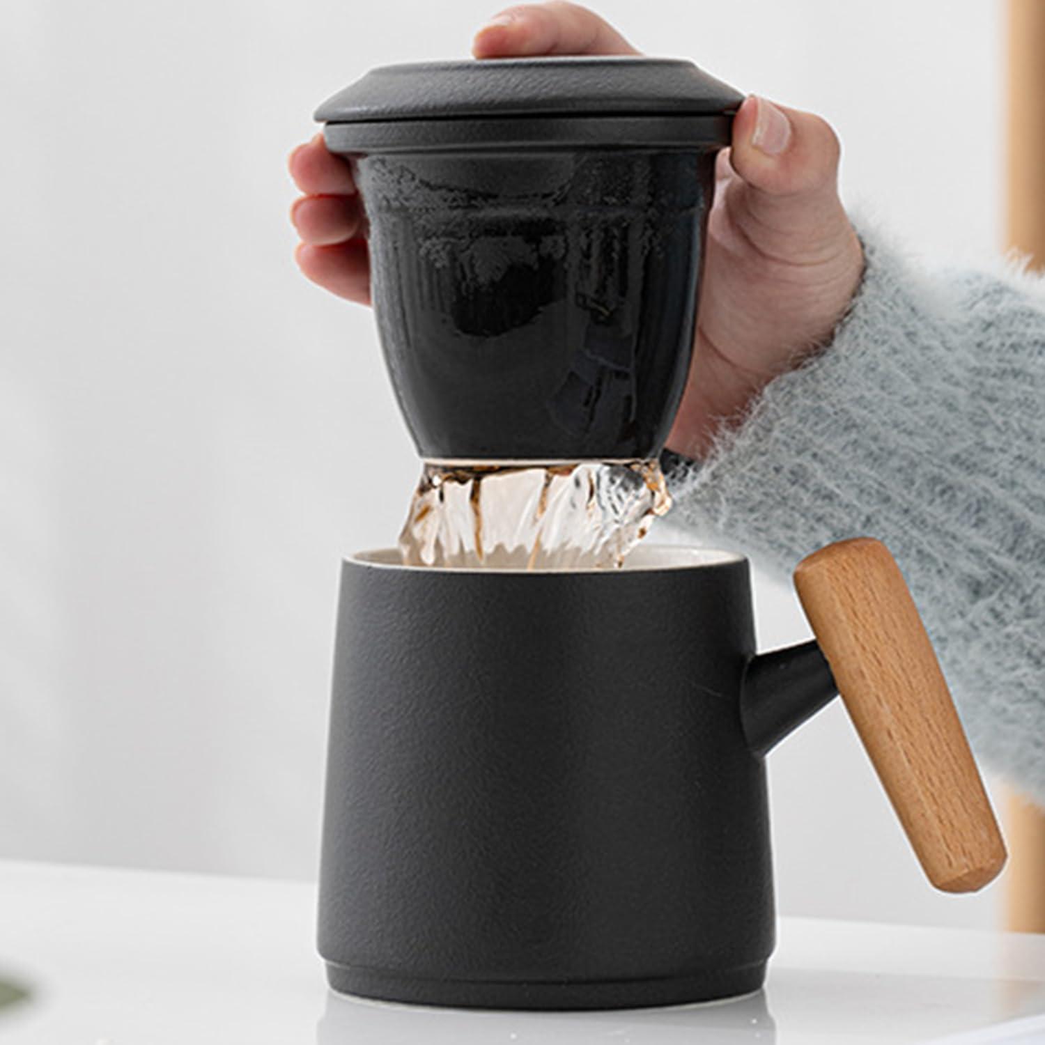Teetasse mit Deckel und Sieb 400ml Keramik Schwarz Grün ???? Teetasse mit Deckel