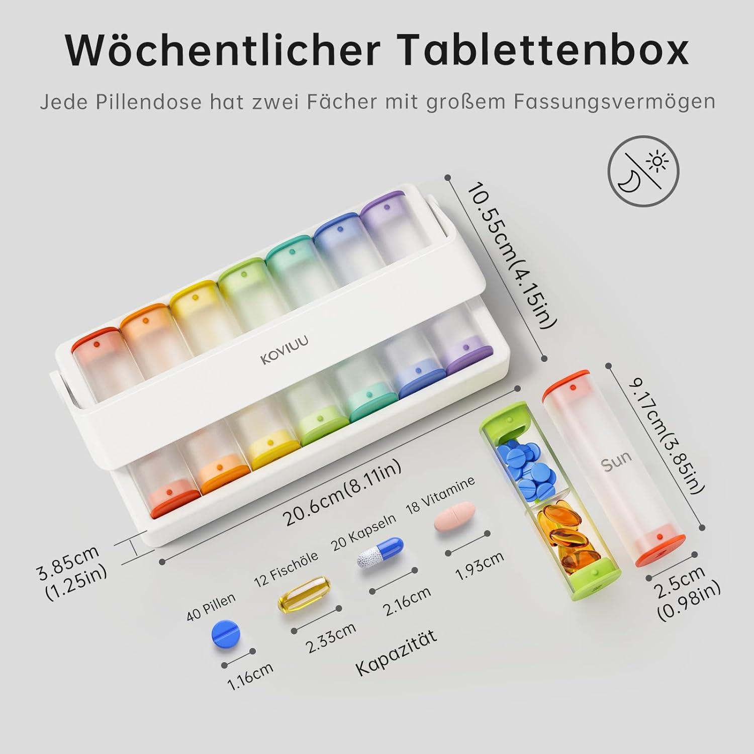 KOVIUU Tablettenbox 7 Tage, Pillendose 14 Fächer