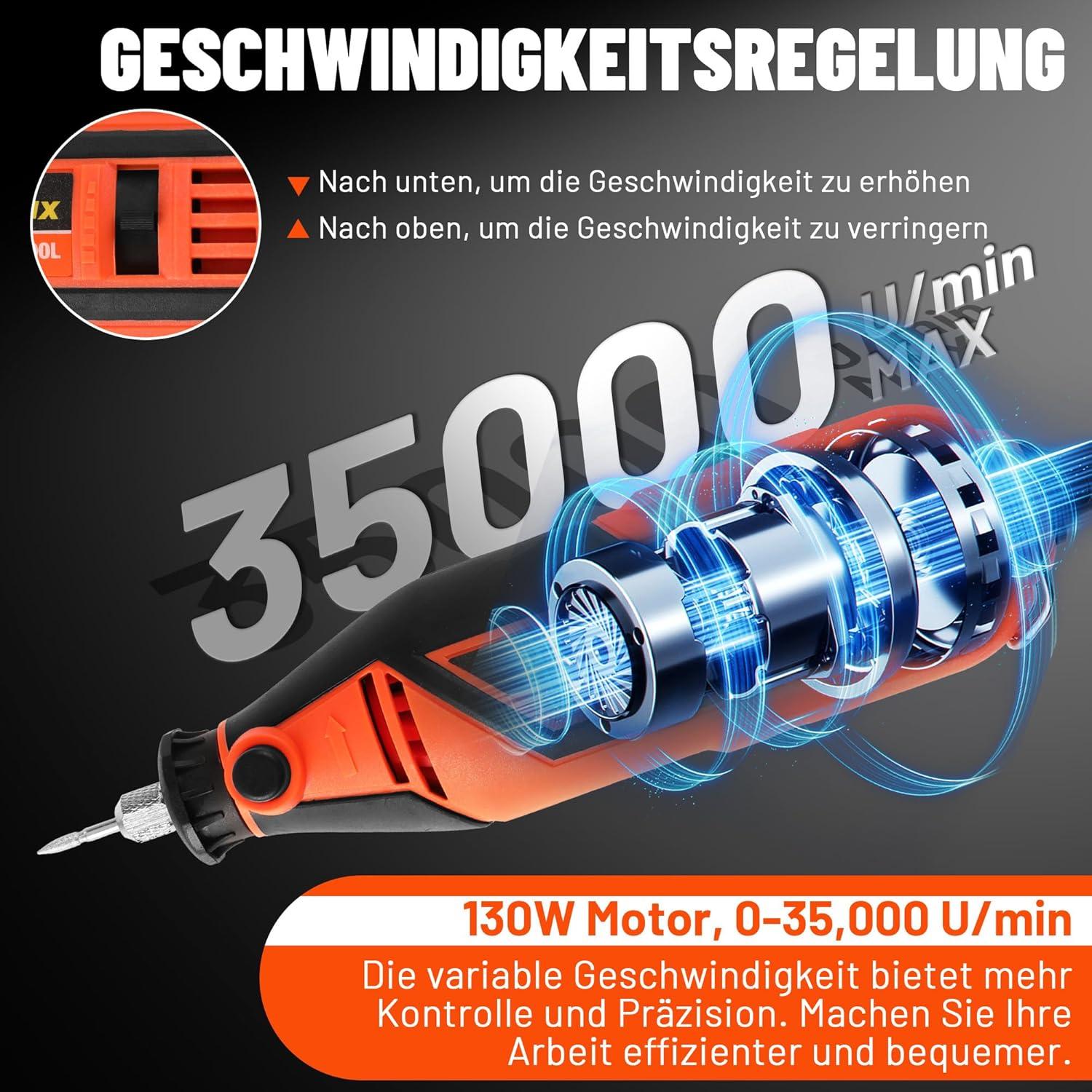 Multifunktionswerkzeug 130W mit 120 Zubehör - Rotationswerkzeug Graviergerät U/min 35000
