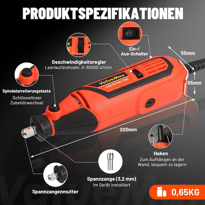Multifunktionswerkzeug 130W mit 120 Zubehör - Rotationswerkzeug Graviergerät U/min 35000