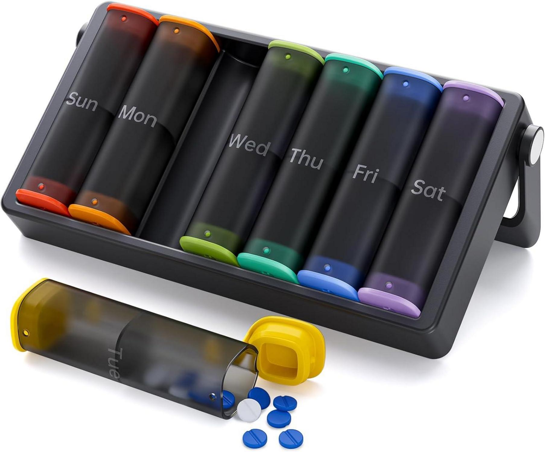 Tablettenbox 7 Tage Große Fächer Halbtransparent Schwarz