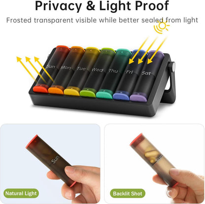 Tablettenbox 7 Tage Große Fächer Halbtransparent Schwarz