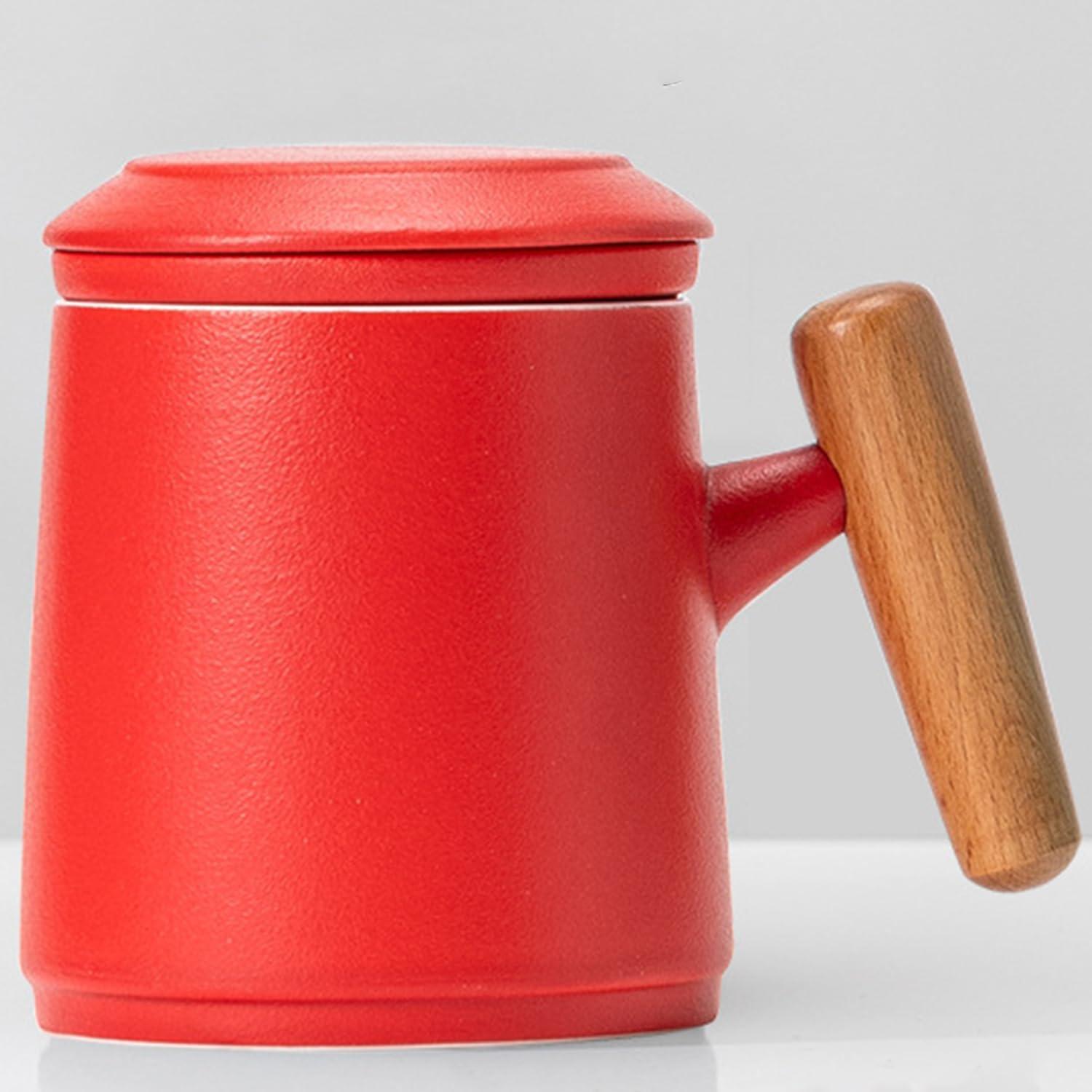 Tasse mit Deckel und Sieb 400ml Keramik Rot Tee Kaffee Becher