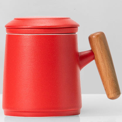 Tasse mit Deckel und Sieb 400ml Keramik Rot Tee Kaffee Becher