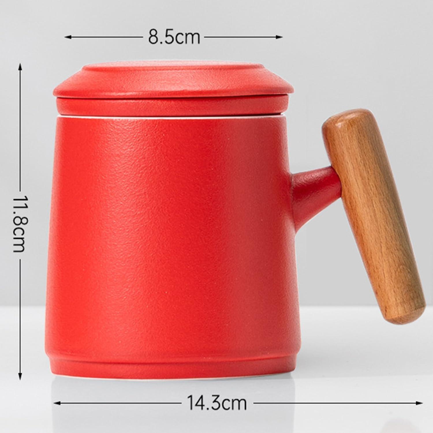 Tasse mit Deckel und Sieb 400ml Keramik Rot Tee Kaffee Becher