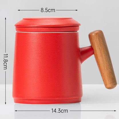 Tasse mit Deckel und Sieb 400ml Keramik Rot Tee Kaffee Becher