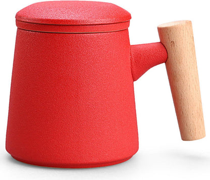 Disoza Tasse mit Deckel Porzellan Teetasse 400ml Geschenk Rot