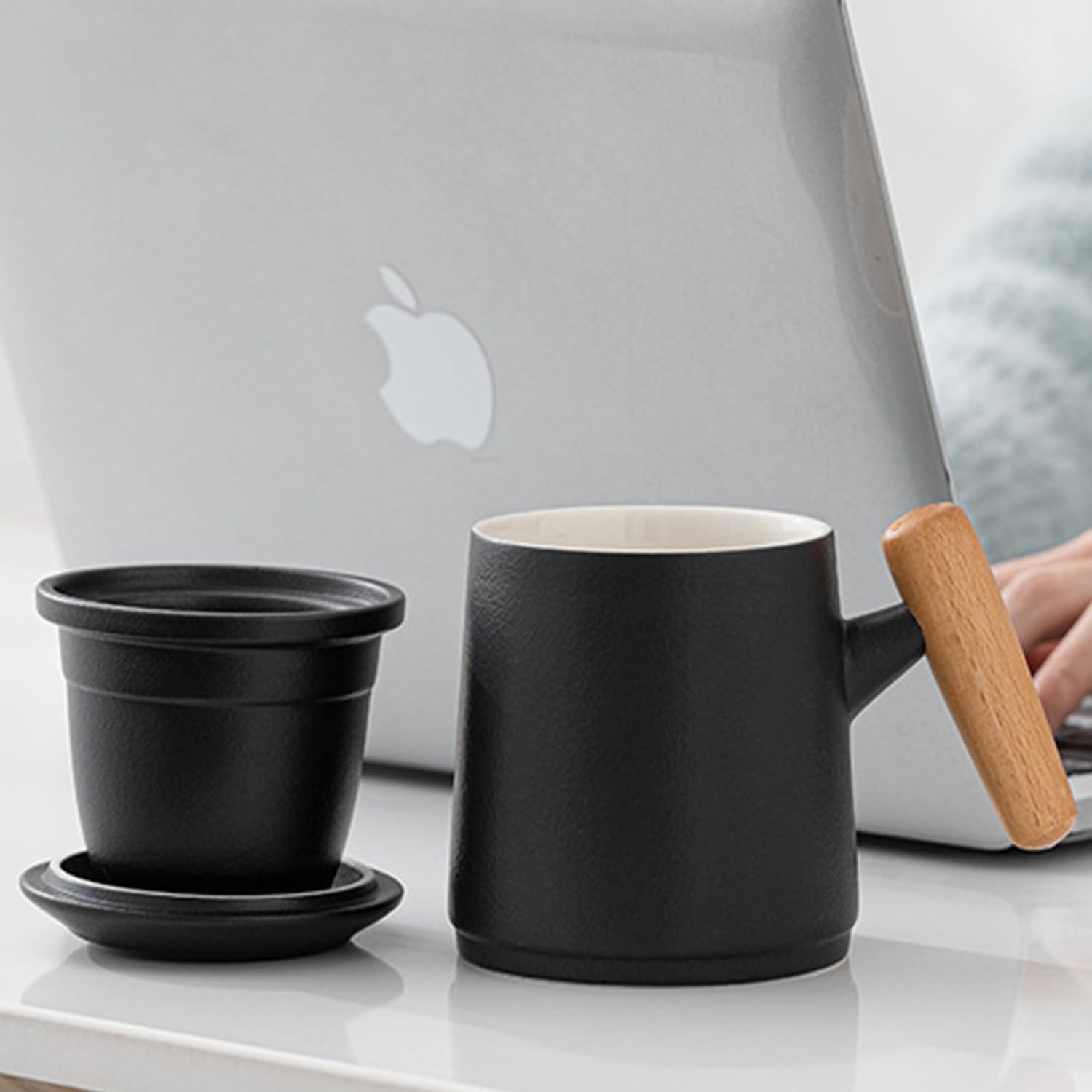 Teetasse mit Deckel und Sieb Keramik 400ml Geschenk für Frauen Männer Rot