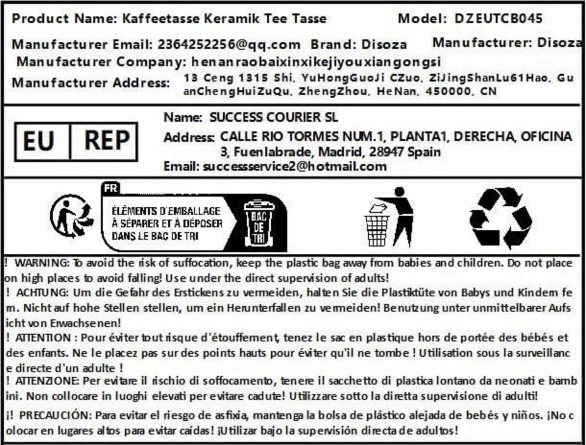 Disoza Tasse mit Deckel Porzellan Teetasse 400ml Geschenk Rot