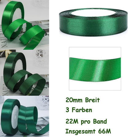 66m Grünes Satinband 20mm breit für Hochzeit & Deko