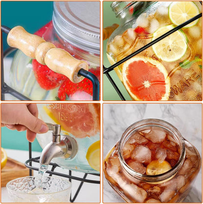 Glas Getränkespender 4L mit Deckel & Bügelhalter, Eisgetränke Krug