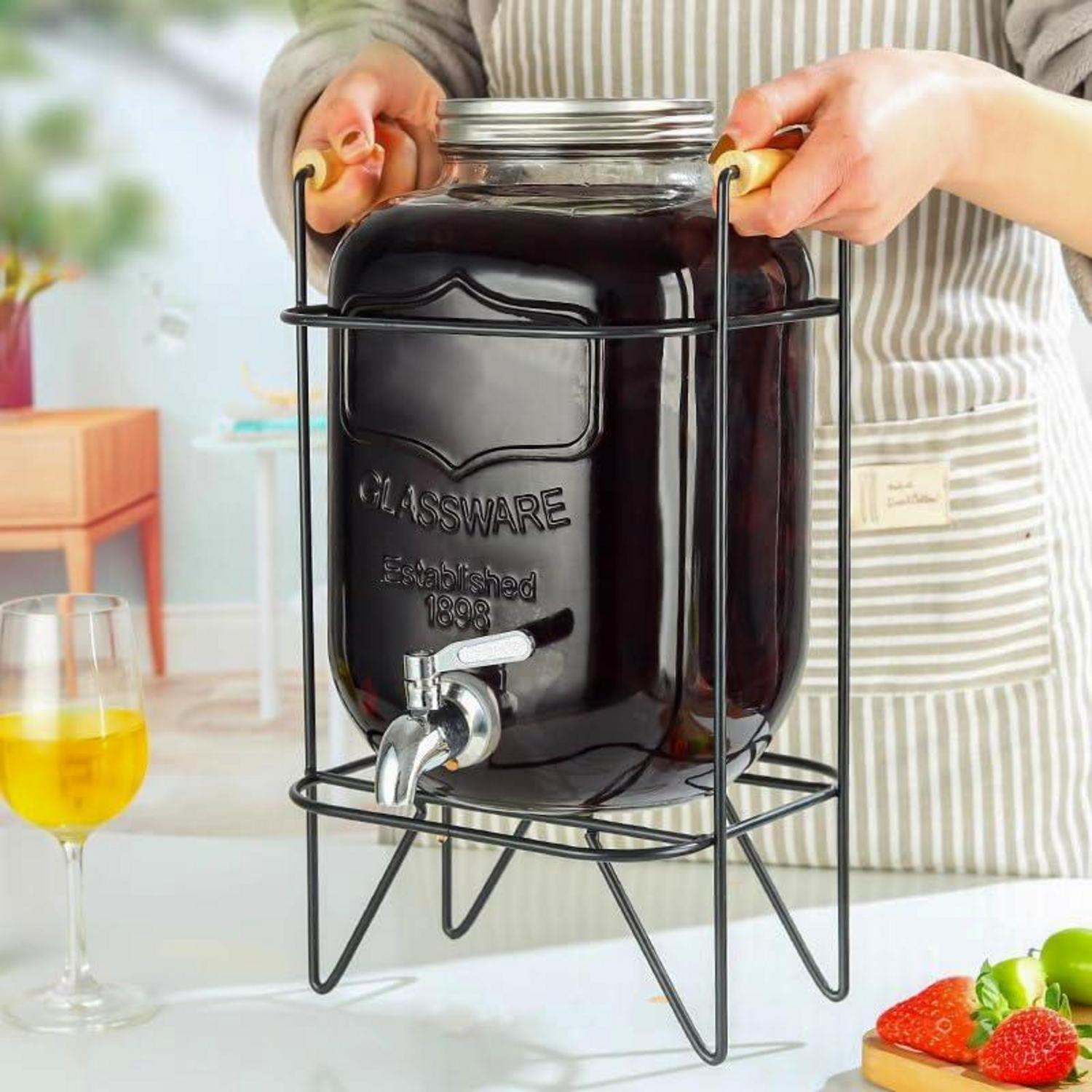 4L Glas Getränkespender mit Deckel Bügelhalter für