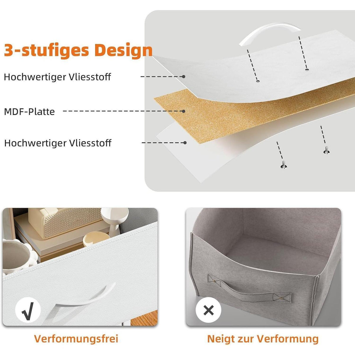 Somdot Stoffkommode mit 5 Schubladen, Weiß
