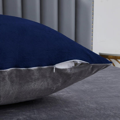 Warme Fleece Bettwäsche Set 135x200cm Blau Marine Grau