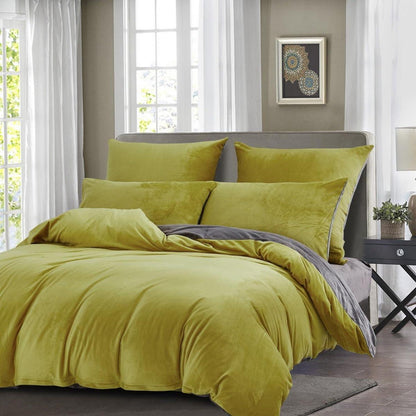 Winter Bettwäsche Set Fleece Gelb Grau 220x240cm