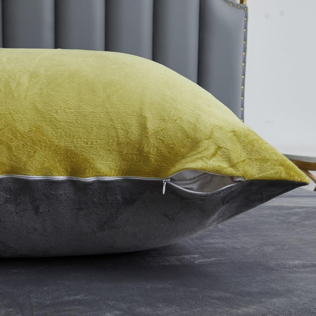 Flauschige Fleece Bettwäsche 135x200 - Gelb Grau 4-teilig