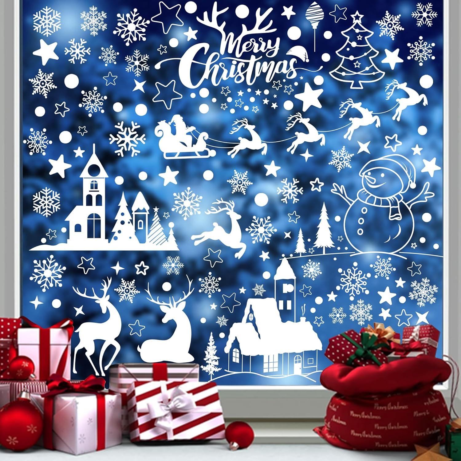 Moxled Weihnachts Fensterbilder Selbstklebend Weiß 148 Statisch Haftende PVC Aufkleber